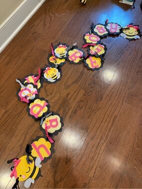 Bee-Themed Happy 1st Birthday Banner - Pink & Yellow Party Garland